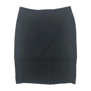 Talbots Petite Black Ponte-Knit Contrast-Hem Lined Straight Pencil Skirt 2P